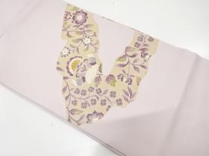 作家物　塩瀬　手描き　鴛鴦に花更紗模様　名古屋帯